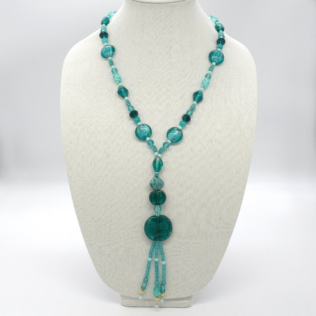 Necklace Glass Pendant And Handblown Beads By Lampworks.
